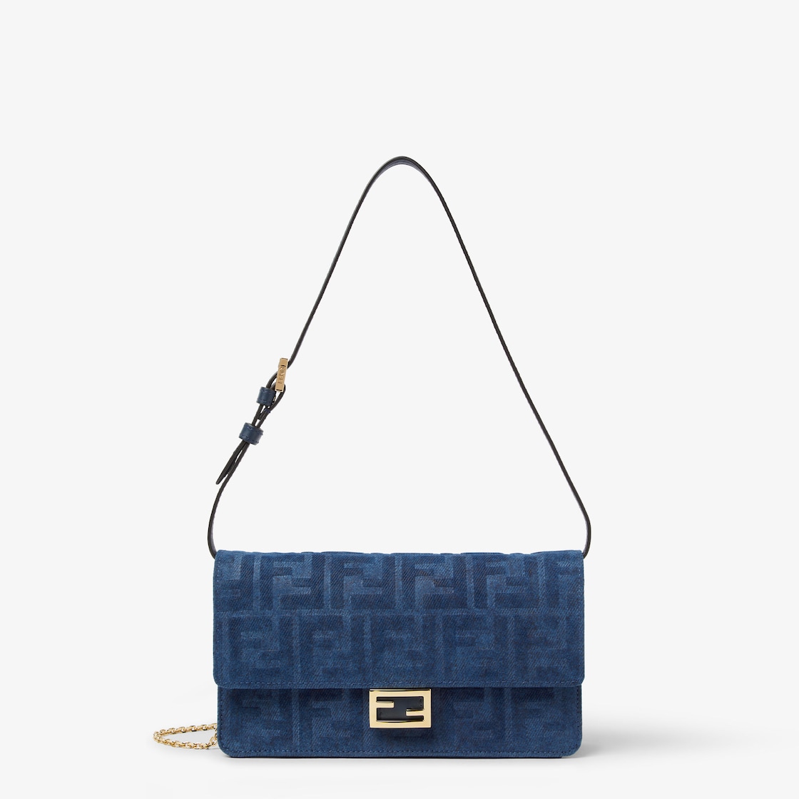FENDI Wallet On Chain Baguette Blue FF flocked denim wallet - Image 1